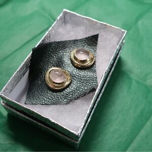 Rose Quartz & Gold Tone Organic Stud Earrings